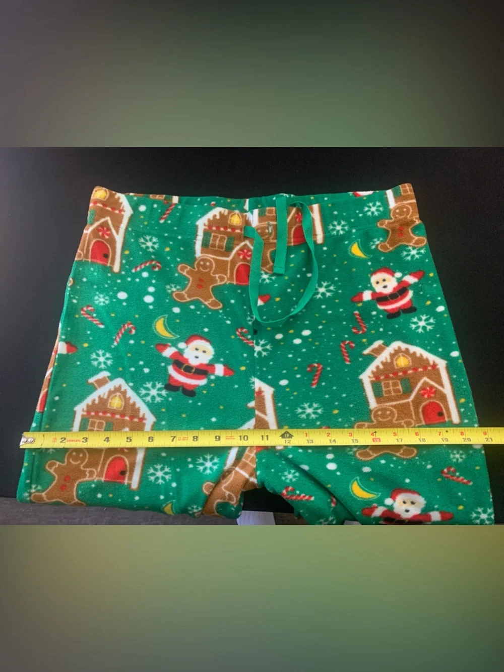 Green Holiday Pajama. 2 Pants with Santa & Gingerbread Print NWOT  1 Lg / 1 Med.